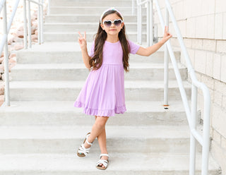 PURPLE RIB DREAM RUFFLE DRESS