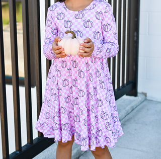 PINK HARVEST CHECKS DREAM RUFFLE DRESS