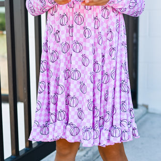 PINK HARVEST CHECKS DREAM RUFFLE DRESS