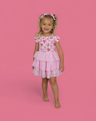 BOW CHECKERED CHARM DREAM CAP SLEEVE TUTU DRESS