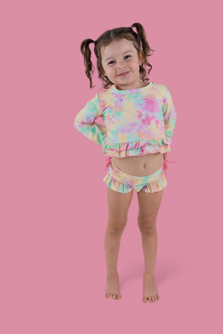 RAINBOW CLOUDS DREAM 2-PIECE RASH GUARD RUFFLE SWIM SUIT