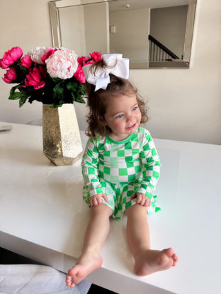 LUCKY CHECKERS LONG SLEEVE DREAM BODYSUIT DRESS