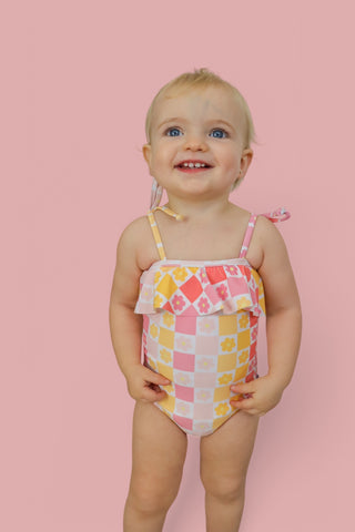 SUMMER SUNSET CHECKERS DREAM ONE PIECE SWIM SUIT