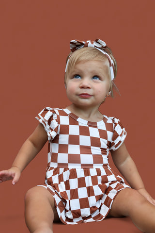 COPPER CHECKERS DREAM CAP SLEEVE BODYSUIT DRESS