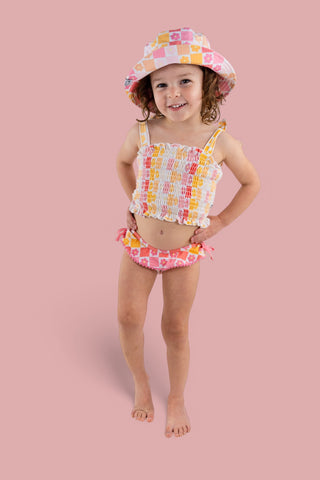 SUMMER SUNSET CHECKERS DREAM SMOCKED TANKINI TWO PIECE SWIM SUIT