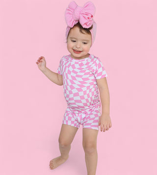 BUBBLEGUM WAVY CHECKERS DREAM SHORT SET