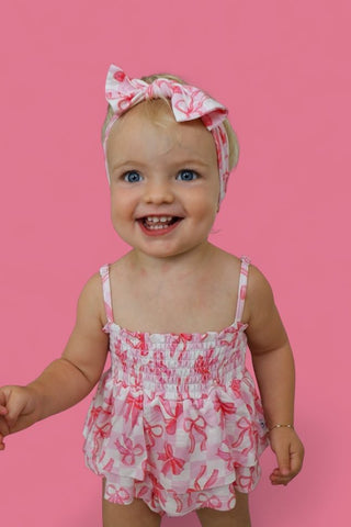 BOW CHECKERED CHARM DREAM SMOCKED TIERED BODYSUIT DRESS