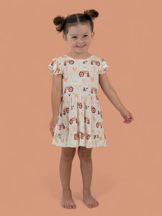 FARMYARD FRIENDS DREAM TIE BACK RUFFLE DRESS