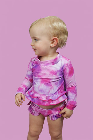 CANDY CLOUDS DREAM 2-PIECE RASH GUARD RUFFLE SWIM SUIT