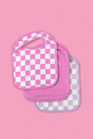 BUBBLEGUM CHECKERS DREAM BABY BIB (PACK)