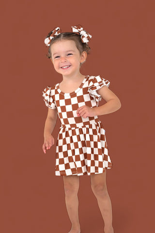 COPPER CHECKERS DREAM CAP SLEEVE BODYSUIT DRESS