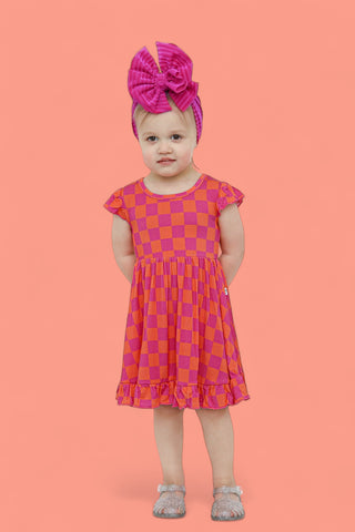 NEON DREAMS CHECKERS DREAM RUFFLE DRESS