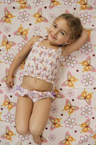 BLOSSOMIN’ BUTTERFLY DREAM SMOCKED TANKINI TWO PIECE SWIM SUIT