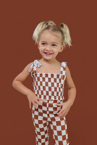 COPPER CHECKERS DREAM SMOCKED FLARE SET