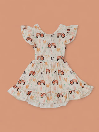 FARMYARD FRIENDS DREAM TIE BACK RUFFLE DRESS