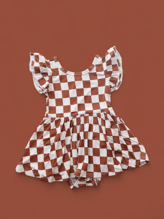 COPPER CHECKERS DREAM CAP SLEEVE BODYSUIT DRESS