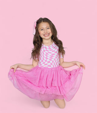 BUBBLEGUM WAVY CHECKERS DREAM TUTU DRESS