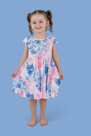 COTTON CANDY TIE DYE CAP SLEEVE DREAM RUFFLE DRESS