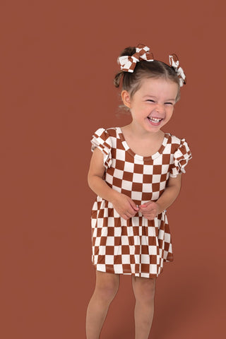 COPPER CHECKERS DREAM CAP SLEEVE BODYSUIT DRESS