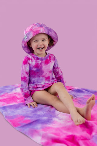 CANDY CLOUDS DREAM 2-PIECE RASH GUARD RUFFLE SWIM SUIT