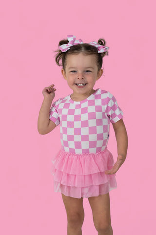 BUBBLEGUM CHECKERS DREAM TUTU BODYSUIT DRESS