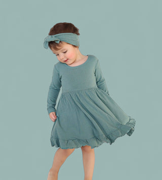 SAGE RIB DREAM RUFFLE DRESS