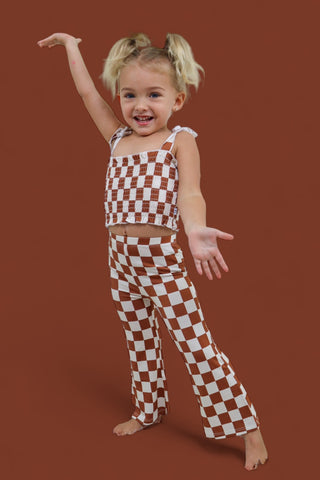 COPPER CHECKERS DREAM SMOCKED FLARE SET