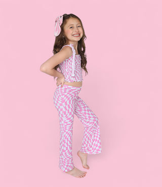 BUBBLEGUM WAVY CHECKERS DREAM SMOCKED FLARE SET