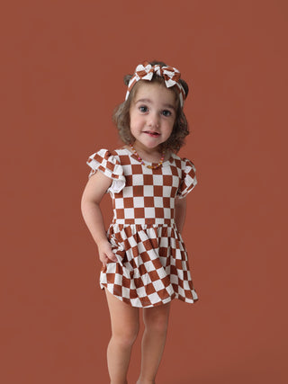 COPPER CHECKERS DREAM CAP SLEEVE BODYSUIT DRESS