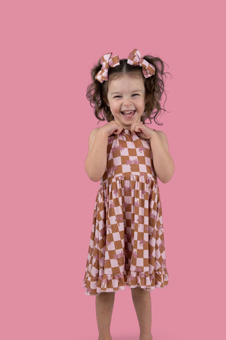 EXCLUSIVE SUNSET BEACH CHECKERS TANK DREAM RUFFLE DRESS