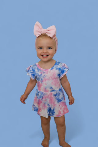 COTTON CANDY TIE DYE DREAM CAP SLEEVE BODYSUIT DRESS
