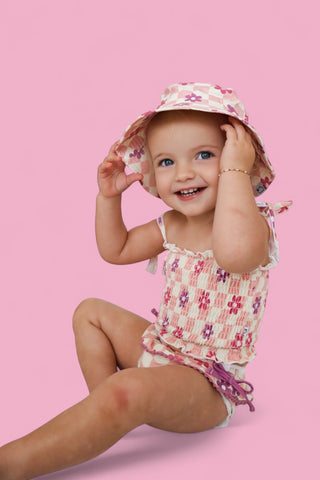 WAVY DAISY CHECKERS DREAM SMOCKED TANKINI TWO-PIECE SWIM SUIT