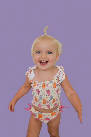 BEACH FOR DAISIES DREAM SMOCKED TANKINI TWO PIECE SWIM SUIT