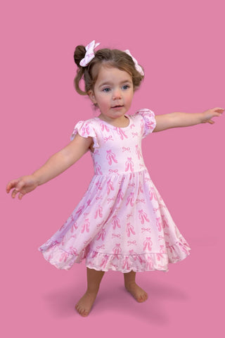 BALLET BOW BLISS DREAM CAP SLEEVE RUFFLE DRESS