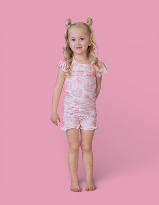 BLUSH BUNNY TOILE DREAM RUFFLE SHORT SET