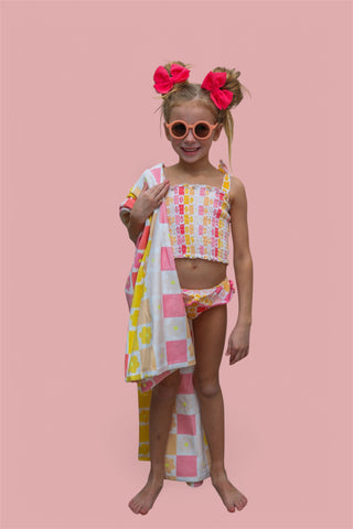 SUMMER SUNSET CHECKERS DREAM SMOCKED TANKINI TWO PIECE SWIM SUIT