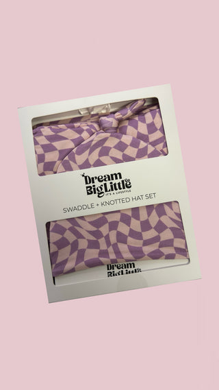 PLUM WAVY CHECKERS DREAM SWADDLE & BEANIE