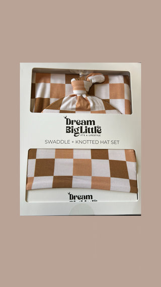 CHESTNUT CHECKERS DREAM SWADDLE & BEANIE