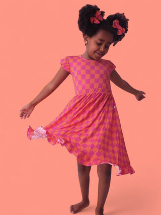 NEON DREAMS CHECKERS DREAM RUFFLE DRESS