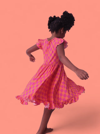 NEON DREAMS CHECKERS DREAM RUFFLE DRESS