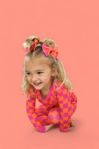 NEON DREAMS CHECKERS DREAM BOW HAIR CLIPS