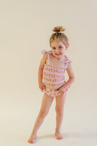 BLUSHIN' CHECKERS DREAM SMOCKED TANKINI TWO PIECE SWIM SUIT