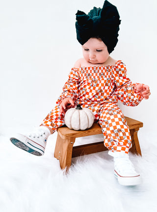 PUMPKIN CHECKS DREAM SMOCKED JUMPSUIT