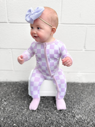 PERIWINKLE CHECKERS DREAM ROMPER