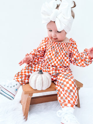 PUMPKIN CHECKS DREAM SMOCKED JUMPSUIT