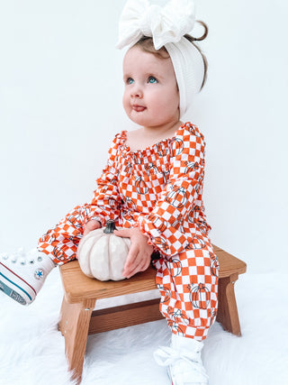 PUMPKIN CHECKS DREAM SMOCKED JUMPSUIT