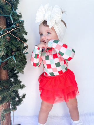 CHEERFUL CHECKS DREAM TUTU BODYSUIT DRESS