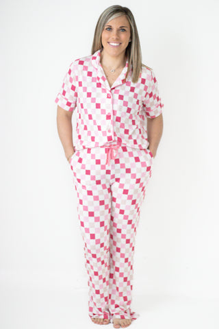 DREAMY PINK CHECKERS WOMEN’S RELAXED FLARE DREAM SET