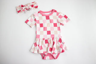 DREAMY PINK CHECKERS DREAM BODYSUIT DRESS