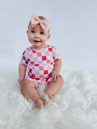 DREAMY PINK CHECKERS DREAM SHORT SET